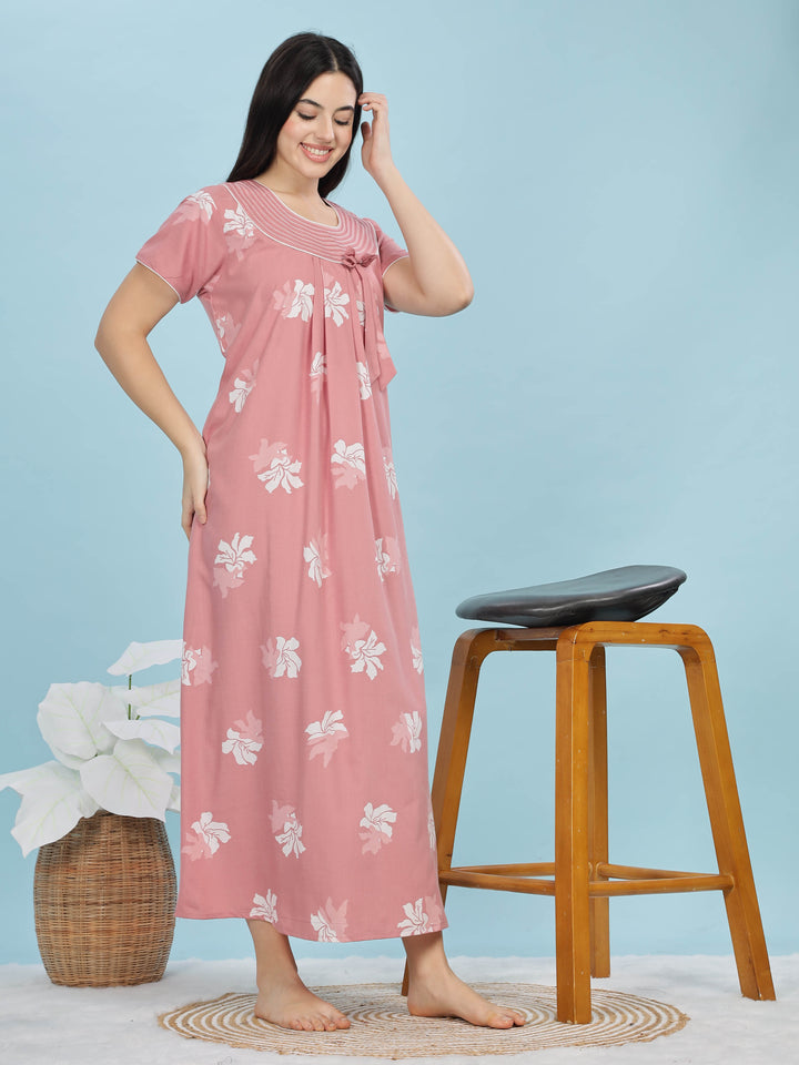 Peach Floral Designer Nighty - Stylish & Soft Sleepwear