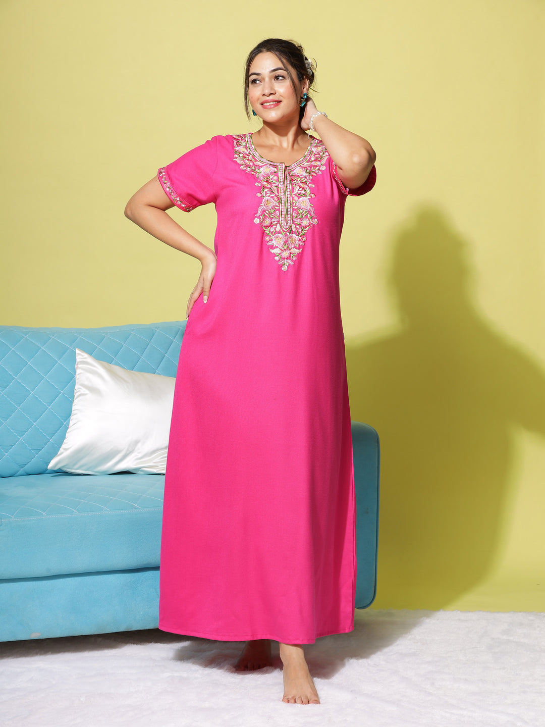  Alpine Nighty  Pink Designer Nighties | Night Wear | Cotton Night Suits  - 9shines label 