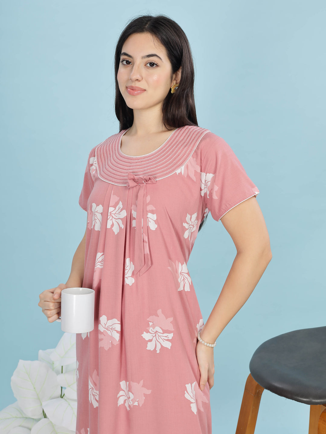 Peach Floral Designer Nighty - Stylish & Soft Sleepwear