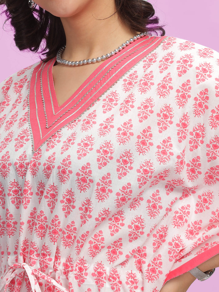 Premium V Neck Cotton Kaftan Pink