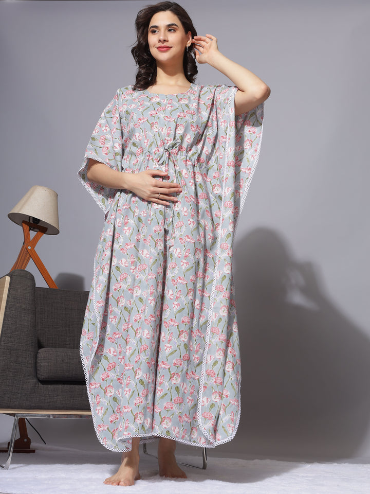  Maternity Kaftan  Floral Kaftan Dress: Fashion-forward Wear for Nursing Moms- 9shines label 