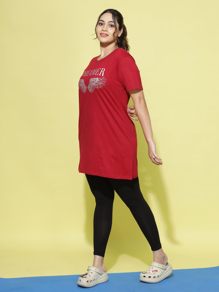  Plus Long T-shirt  Big Size T Shirts - Buy Red Hosiery Cotton T Shirt Online- 9shines label 