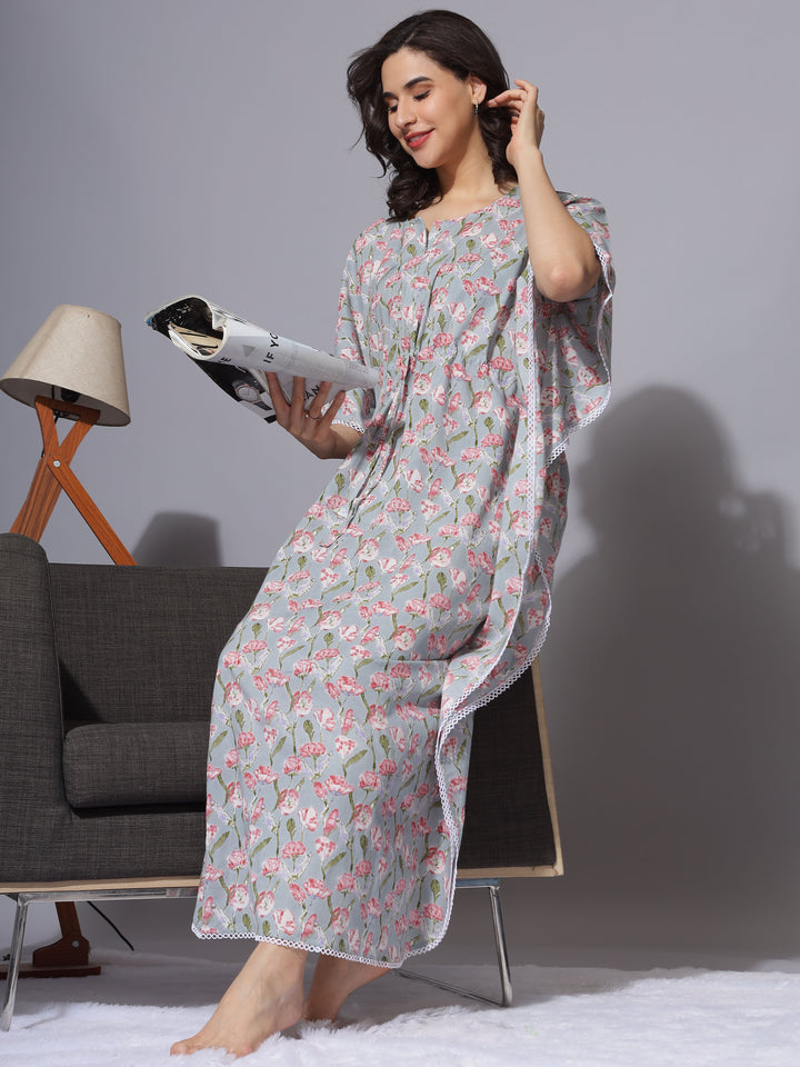  Maternity Kaftan  Floral Kaftan Dress: Fashion-forward Wear for Nursing Moms- 9shines label 