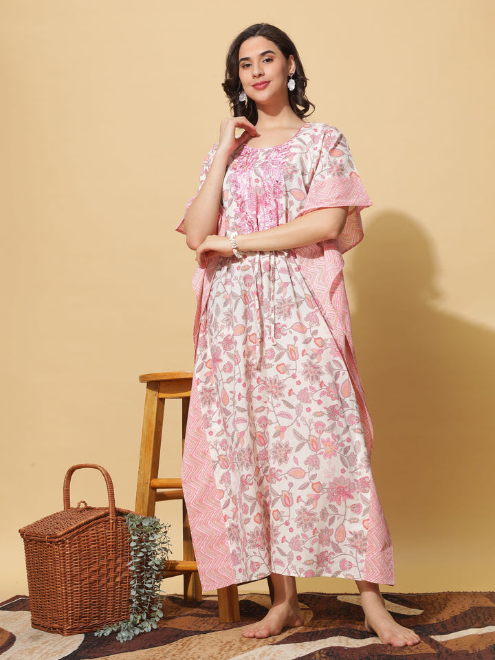  Kaftan  Experience Luxury: Floral Kaftan Gown Crafted in Pure Cotton- 9shines label 