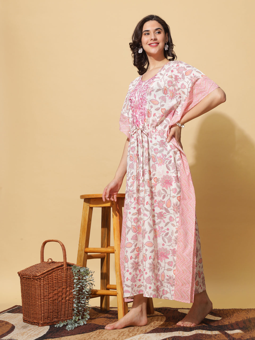  Kaftan  Experience Luxury: Floral Kaftan Gown Crafted in Pure Cotton- 9shines label 