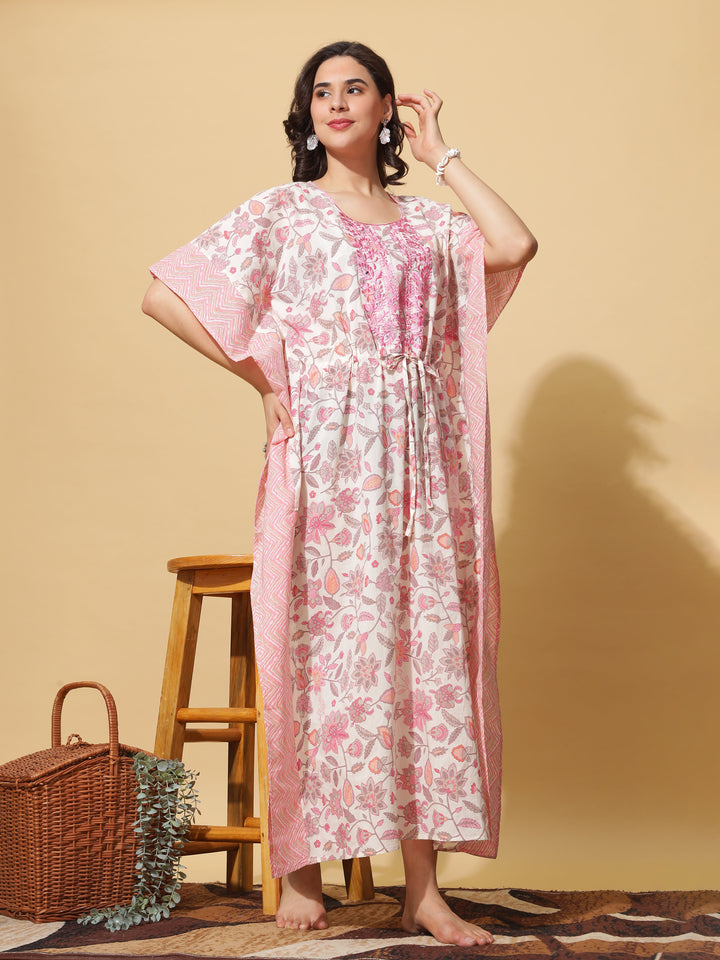  Kaftan  Experience Luxury: Floral Kaftan Gown Crafted in Pure Cotton- 9shines label 