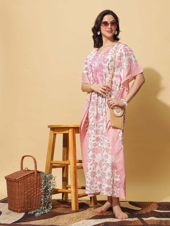  Kaftan  Experience Luxury: Floral Kaftan Gown Crafted in Pure Cotton- 9shines label 