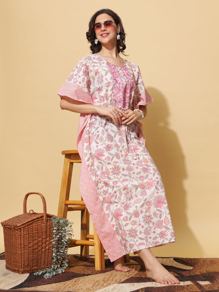  Kaftan  Experience Luxury: Floral Kaftan Gown Crafted in Pure Cotton- 9shines label 