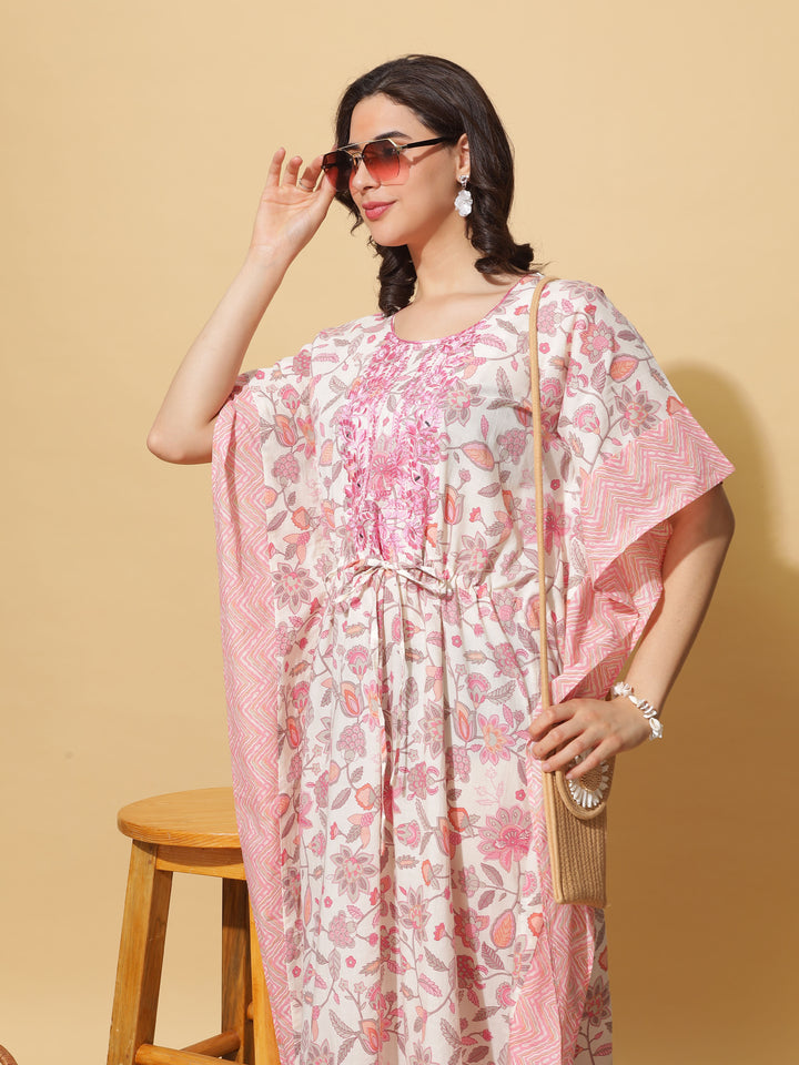  Kaftan  Experience Luxury: Floral Kaftan Gown Crafted in Pure Cotton- 9shines label 