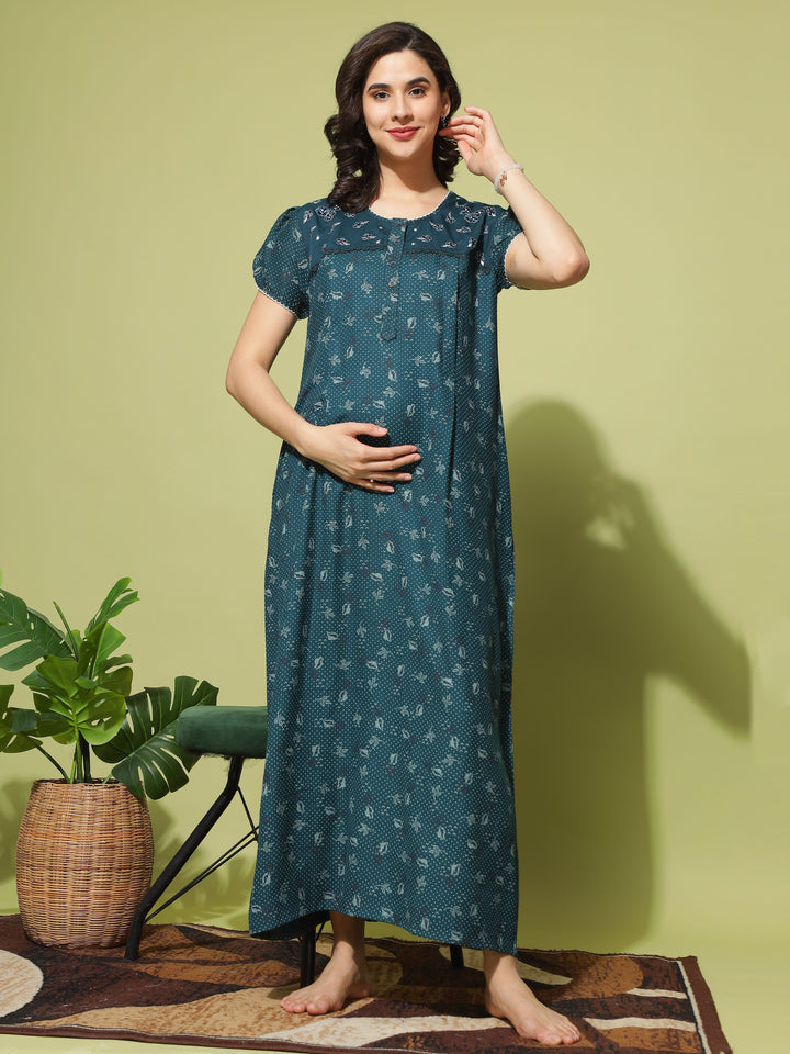 Women's Alpine Maternity/Feeding/Nursing Nighty Rama Green