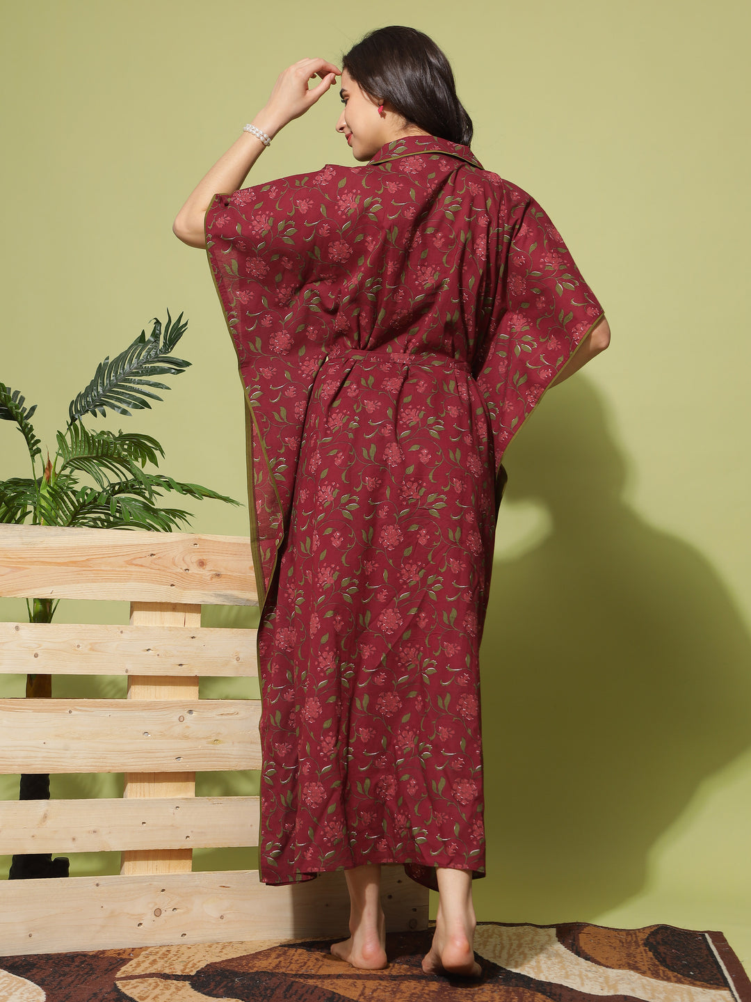  Maternity Kaftan  Nursing in Style: Maroon Floral Maternity Dress with Collar- 9shines label 