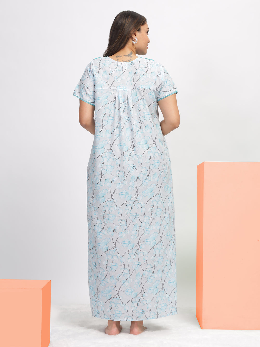  Digital Poly Viscose Nighty  Blue Embroidered Nighty: Elegance in Every Stitch- 9shines label 