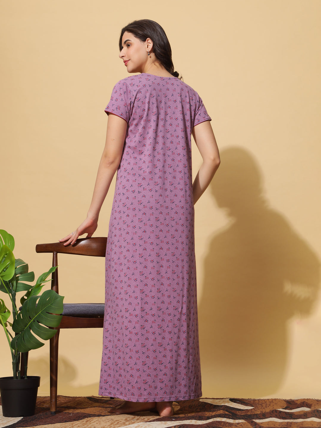 Trendy Purple Cotton Blend Designer Maxi Nighty