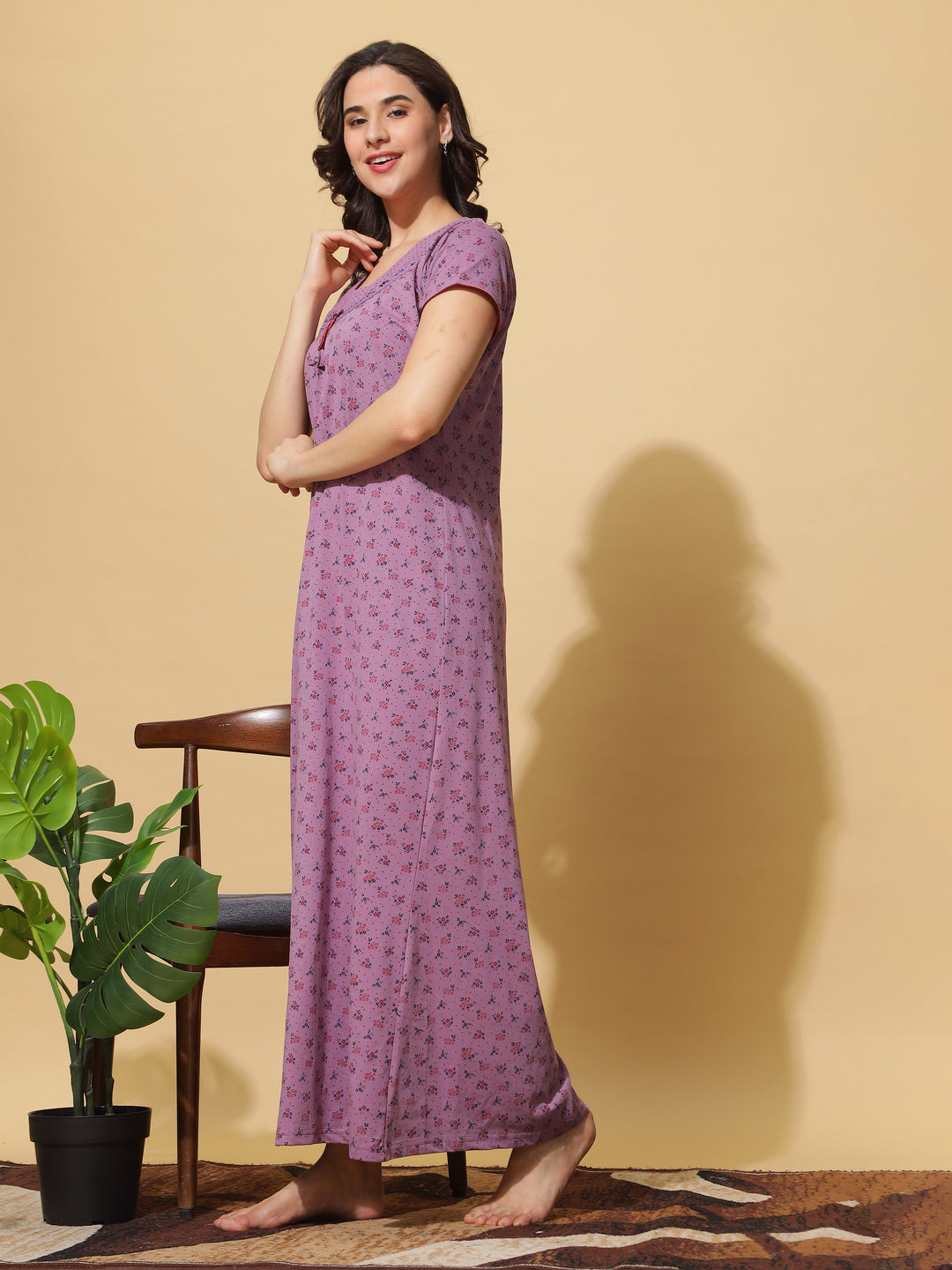 Trendy Purple Cotton Blend Designer Maxi Nighty