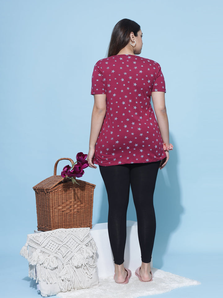  Maternity Top  Hosiery Cotton Maternity Feeding Top | Maroon Nighty- 9shines label 