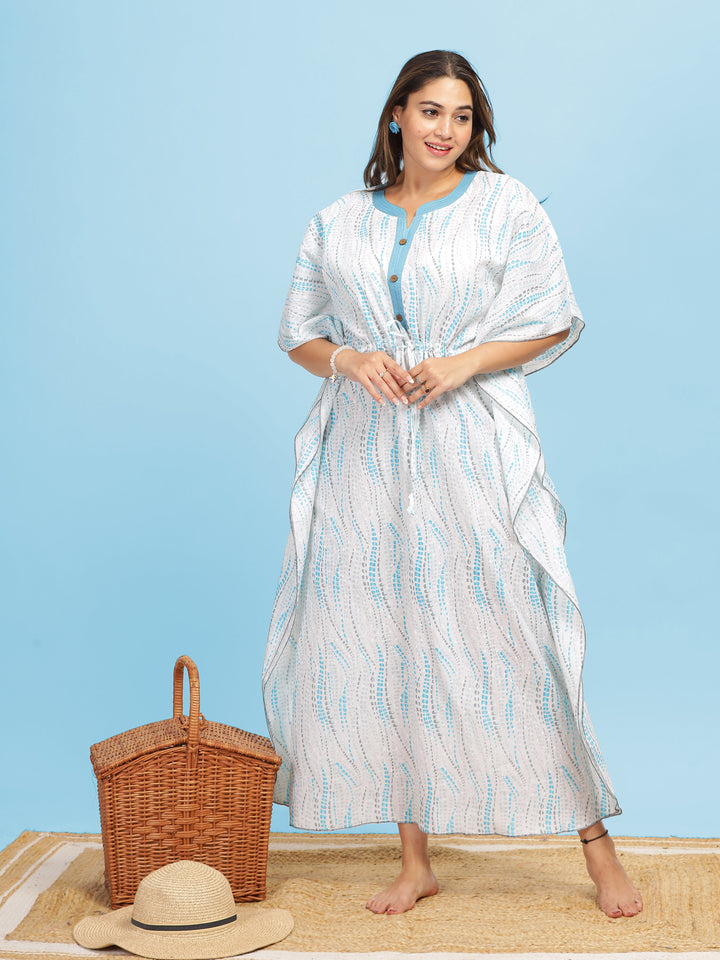  Kaftan  Shop Our White Blue Floral Designer Kaftan Dress - 9shines label 