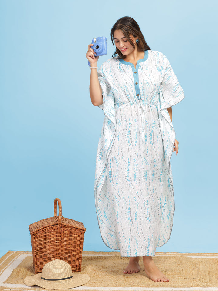  Kaftan  Shop Our White Blue Floral Designer Kaftan Dress - 9shines label 