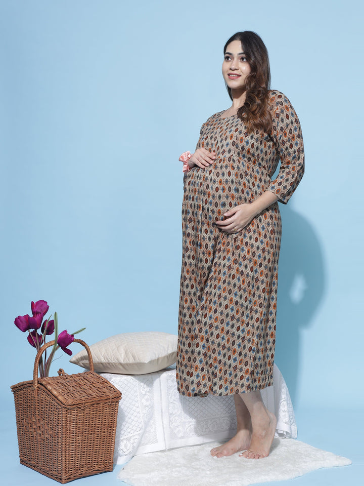  Maternity Dress  Shop Cool and Comfortable Brown Maternity Feeding Dress Online- 9shines label 