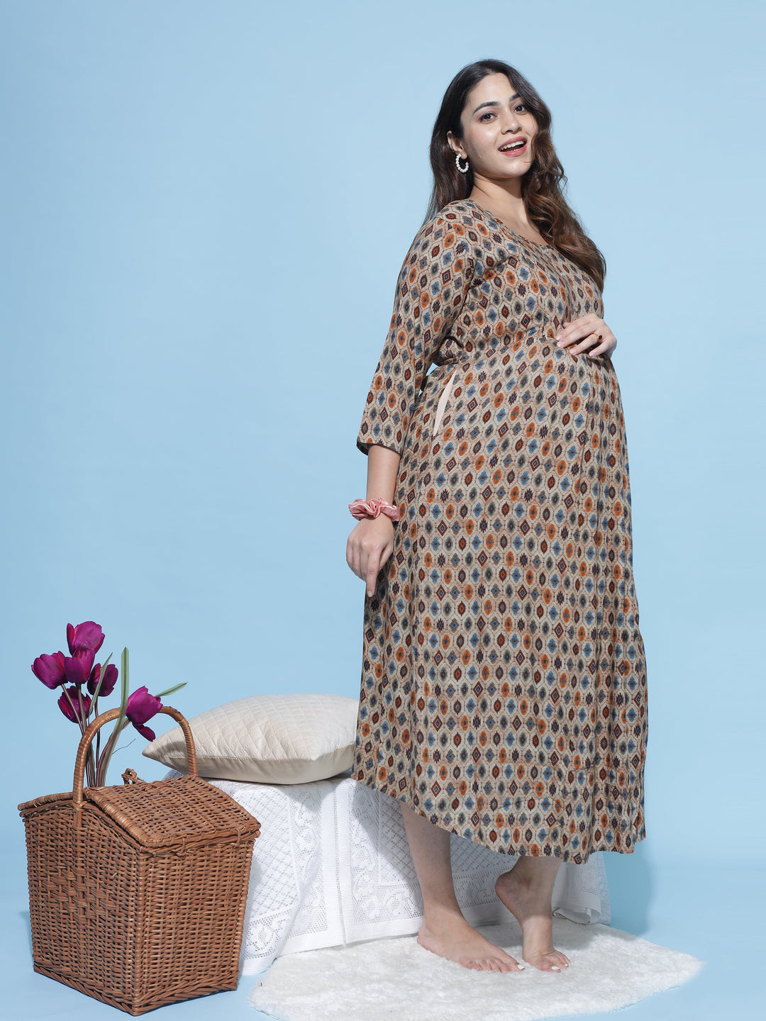  Maternity Dress  Shop Cool and Comfortable Brown Maternity Feeding Dress Online- 9shines label 