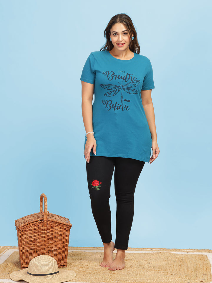 Hosiery Cotton T-shirt with Pockets BLUE