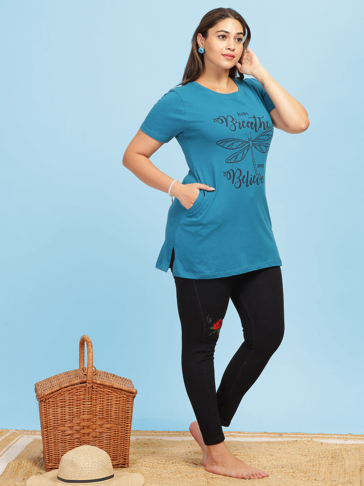 Hosiery Cotton T-shirt with Pockets BLUE