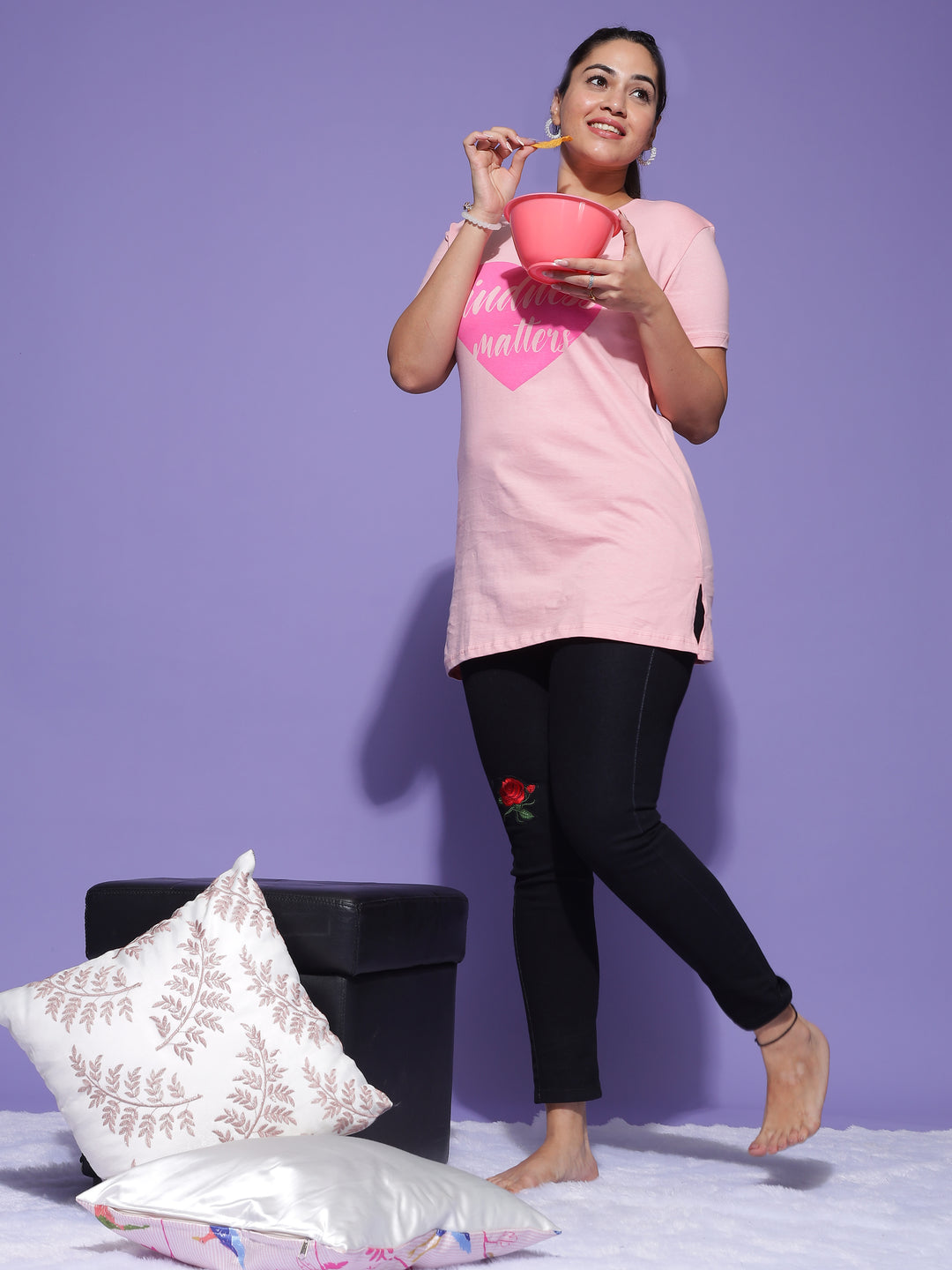  Plus Long T-shirt  Baby Pink Hosiery Cotton Tees: Comfort and Convenience W.PKT- 9shines label 