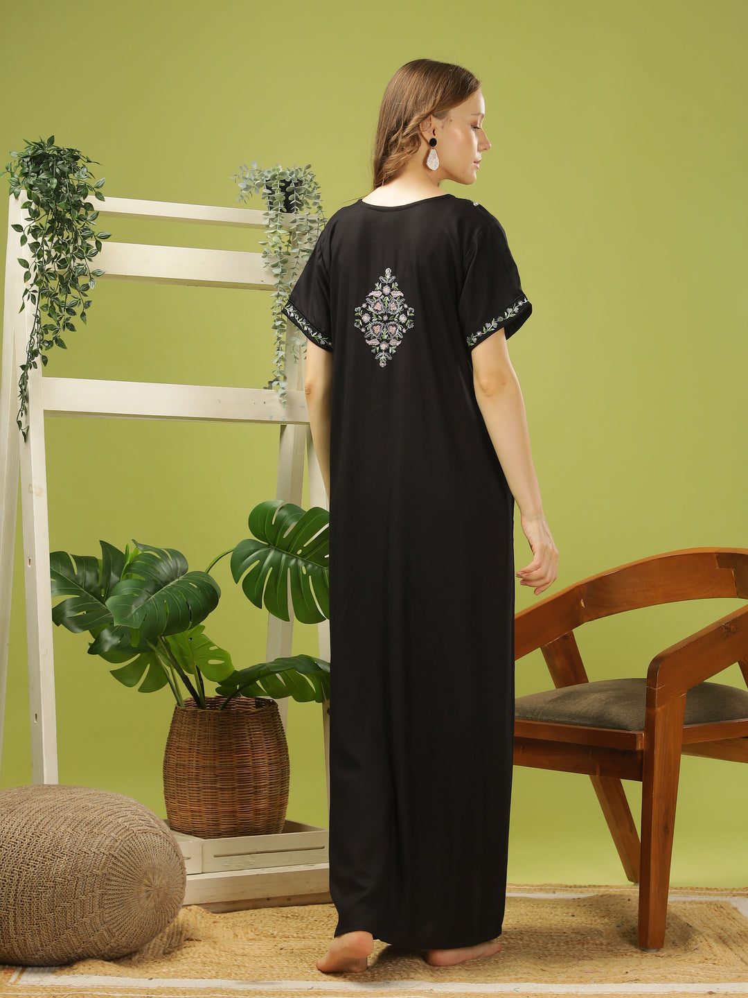 Luxurious Black Alpine Nighty with Fancy Embroidery