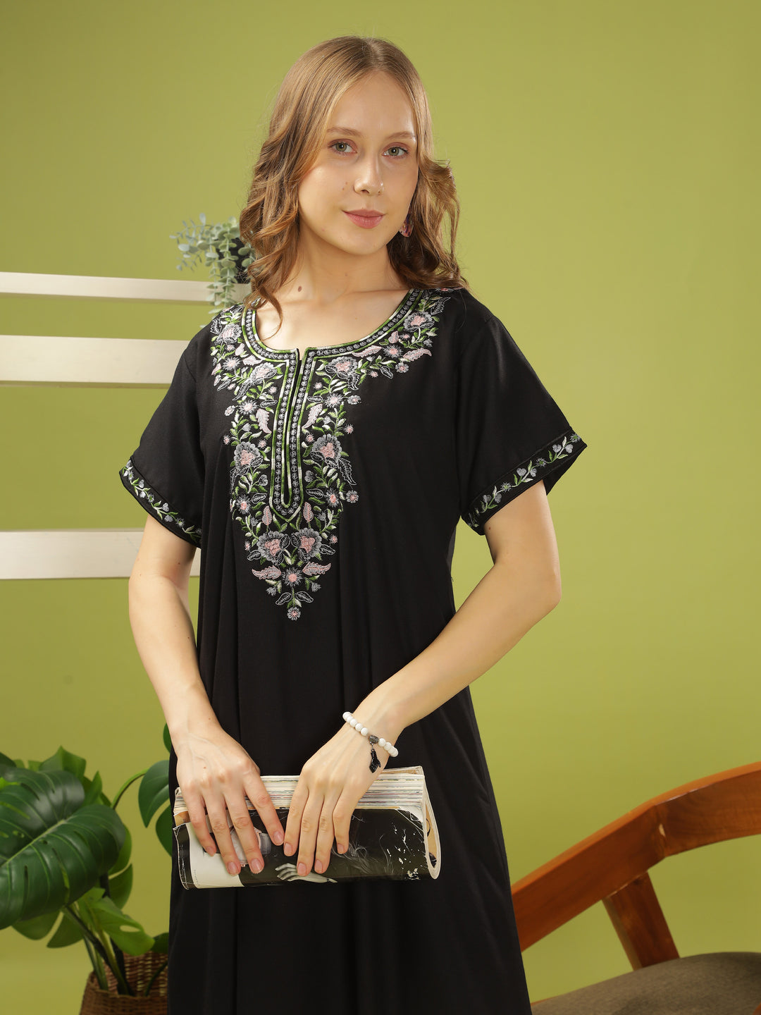 Luxurious Black Alpine Nighty with Fancy Embroidery