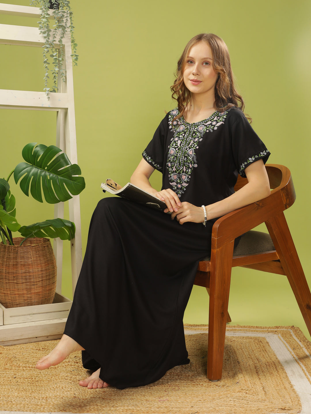 Luxurious Black Alpine Nighty with Fancy Embroidery