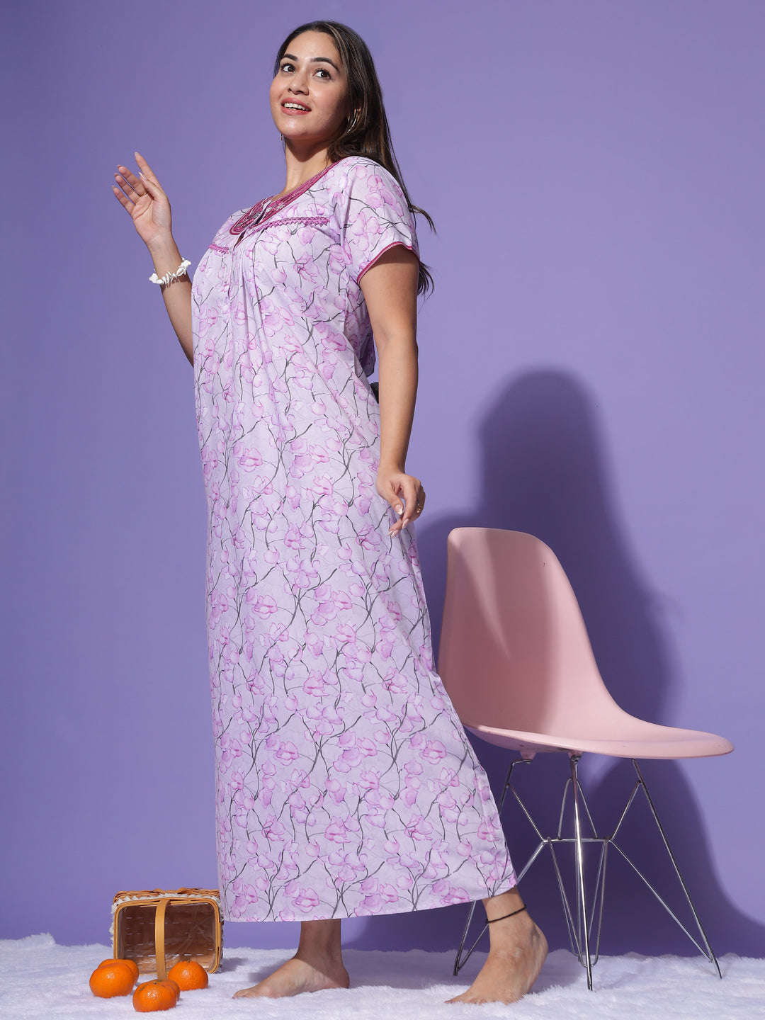  Digital Poly Viscose Nighty  Rose Floral Nightdress: Timeless Charm & Comfort- 9shines label 