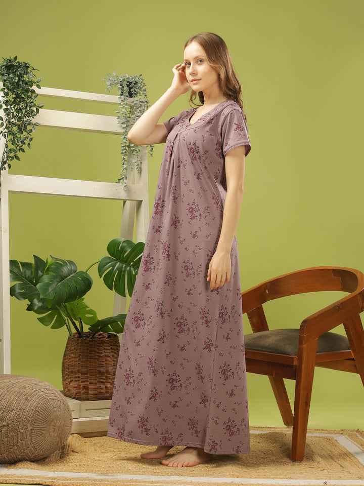 Purple cotton designer nighty