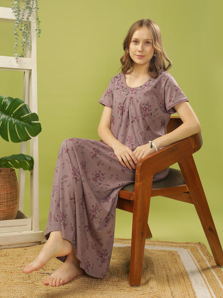 Purple cotton designer nighty