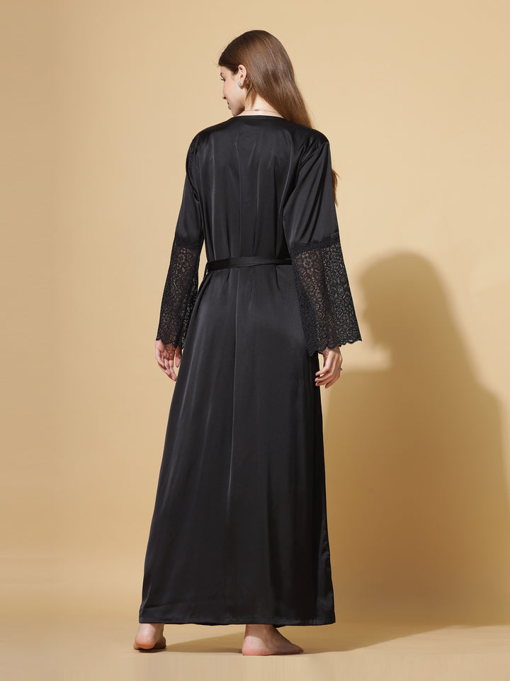  Long Robe Long Gown  Unveil Romance: Latest Sexy Black Honeymoon Robe Long Gown- 9shines label 