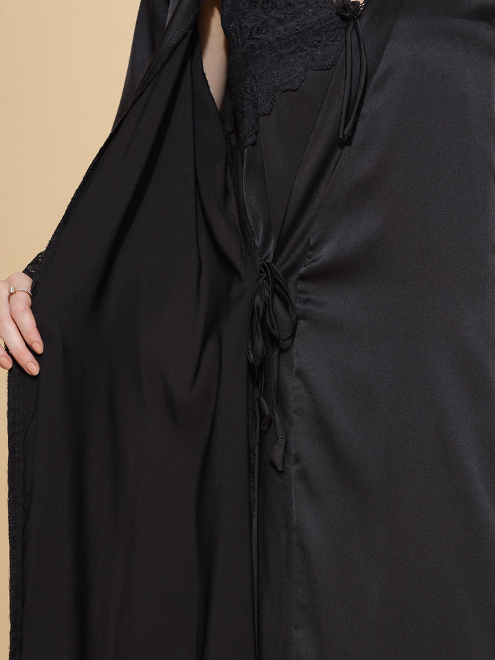  Long Robe Long Gown  Unveil Romance: Latest Sexy Black Honeymoon Robe Long Gown- 9shines label 