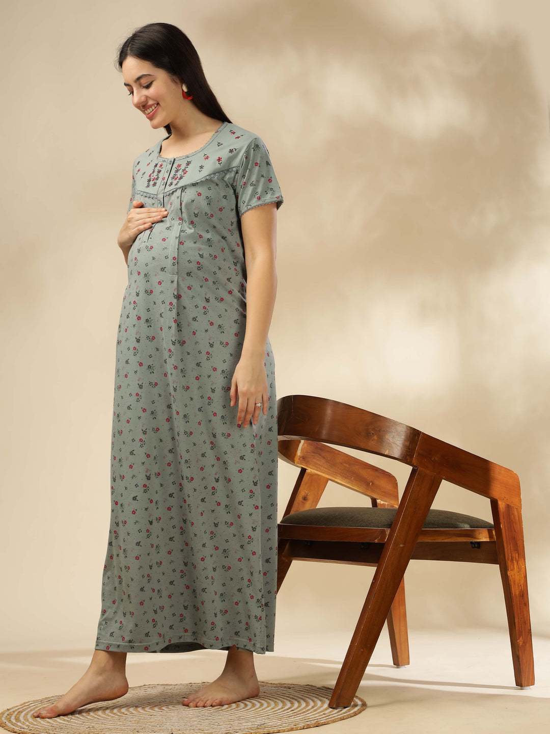 Green Maternity Night Dress For Women