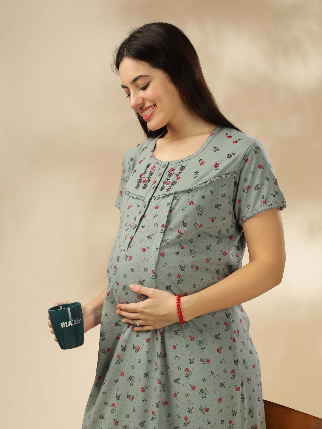 Green Maternity Night Dress For Women