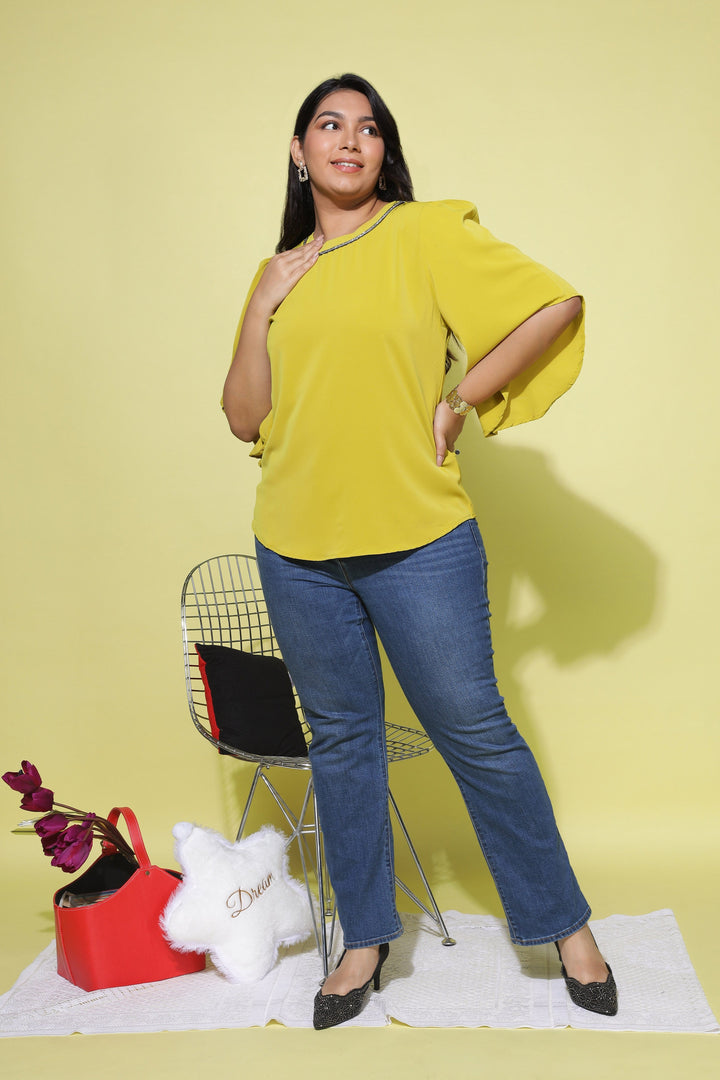  Casual Tops  Sexy Tops For Plus Size Women - Buy Yellow Polyster Top Online- 9shines label 