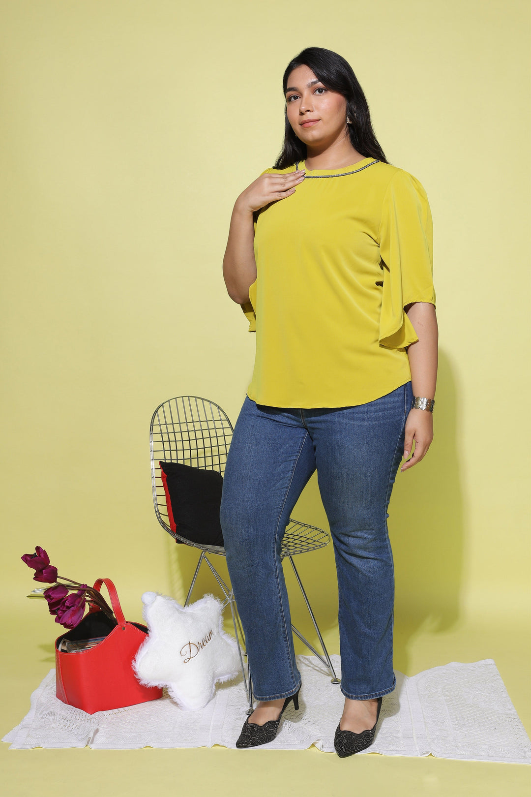  Casual Tops  Sexy Tops For Plus Size Women - Buy Yellow Polyster Top Online- 9shines label 