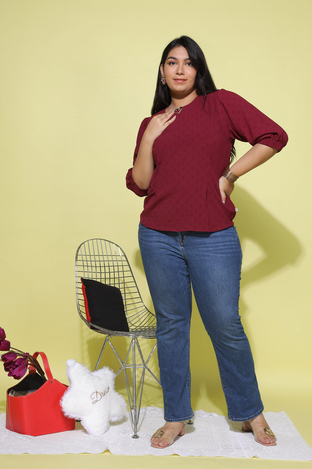  Casual Tops  Plus Size Tops - Shop Trendy Maroon Polyster Top Online- 9shines label 