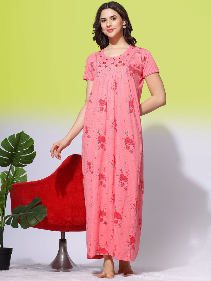 Cotton Blend Designer Rani Pink Nighty