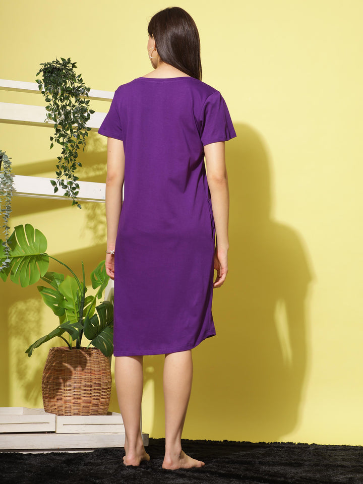 Purple Cotton Plus Size Short Nighty For Women