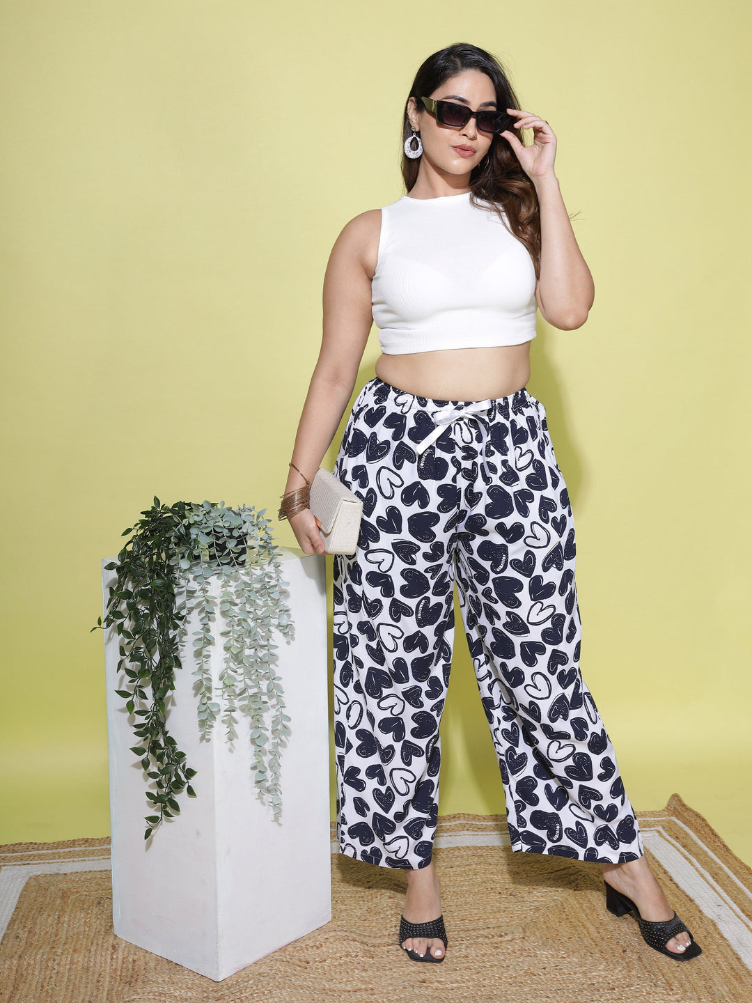  Bottom Wear  Plus Size Palazzo Pants - Buy White And Blue Palazzo Pants- 9shines label 