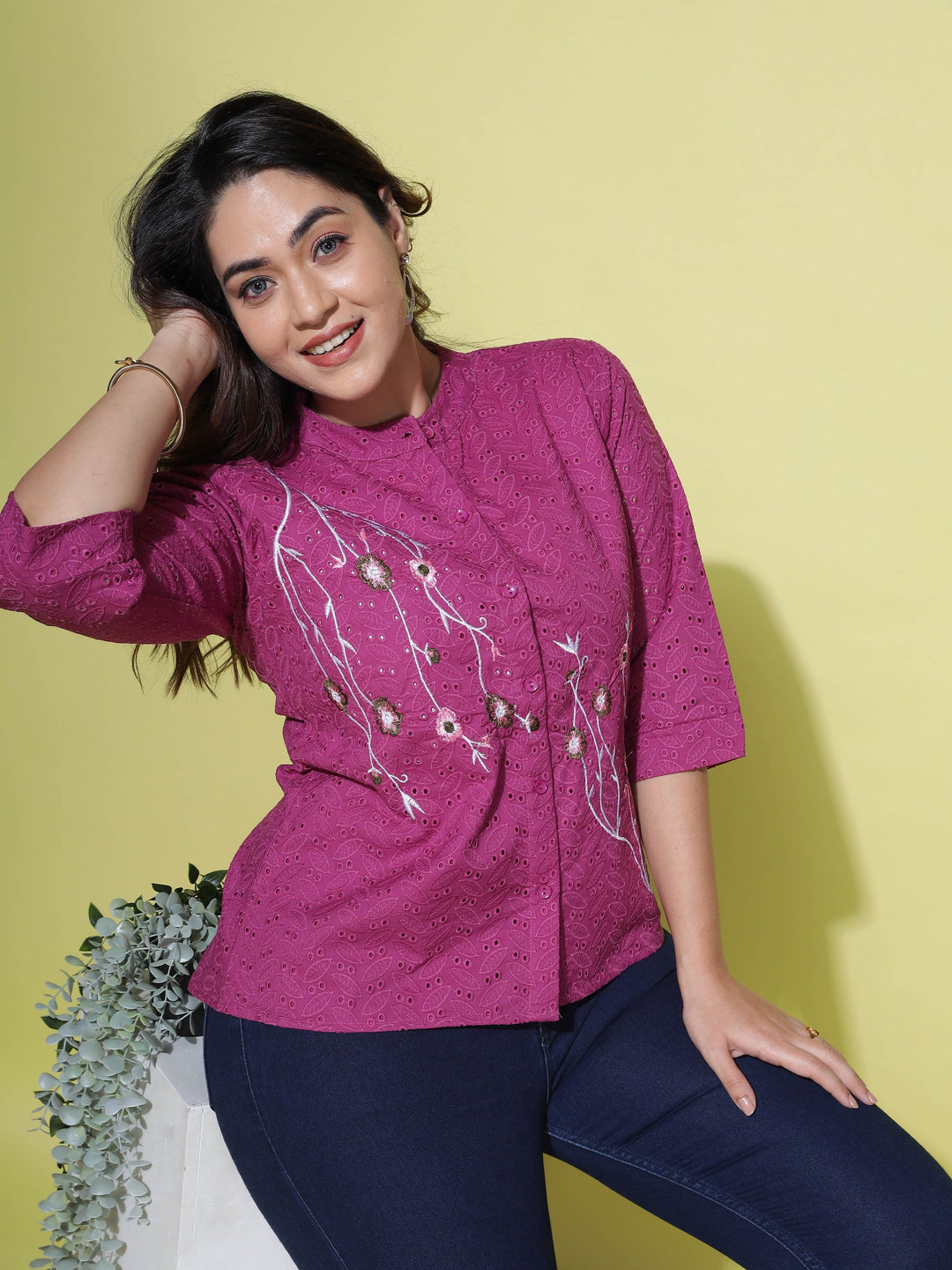  Casual Tops  Stylish Plus Size Tops - Shop Violet Cotton Top Online- 9shines label 