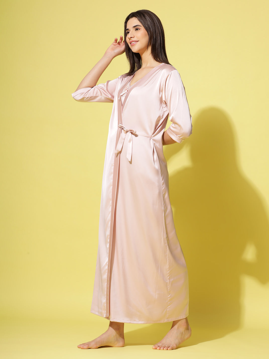  Long Robe Long Gown  Cream Long Nighty Gown - Buy Indian Bridal Nightwear Online- 9shines label 