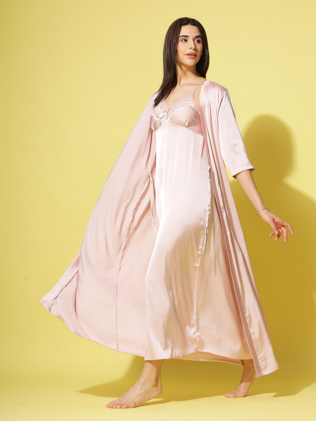  Long Robe Long Gown  Cream Long Nighty Gown - Buy Indian Bridal Nightwear Online- 9shines label 