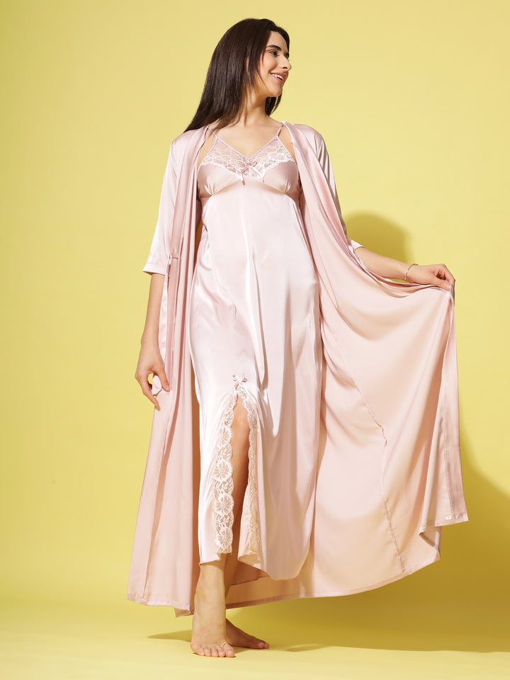  Long Robe Long Gown  Cream Long Nighty Gown - Buy Indian Bridal Nightwear Online- 9shines label 