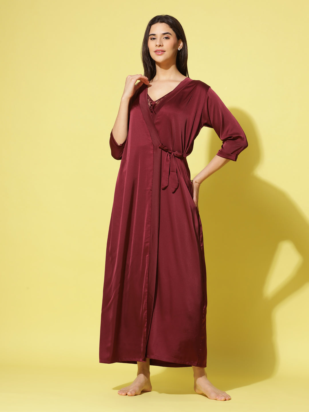  Long Robe Long Gown  Cherry Long Nighty Gown - Buy Indian Bridal Nightwear Online- 9shines label 