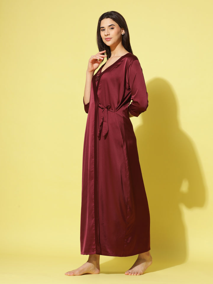  Long Robe Long Gown  Cherry Long Nighty Gown - Buy Indian Bridal Nightwear Online- 9shines label 