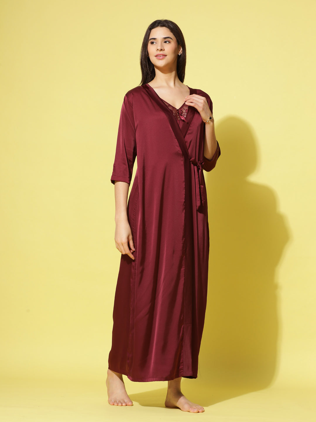  Long Robe Long Gown  Cherry Long Nighty Gown - Buy Indian Bridal Nightwear Online- 9shines label 