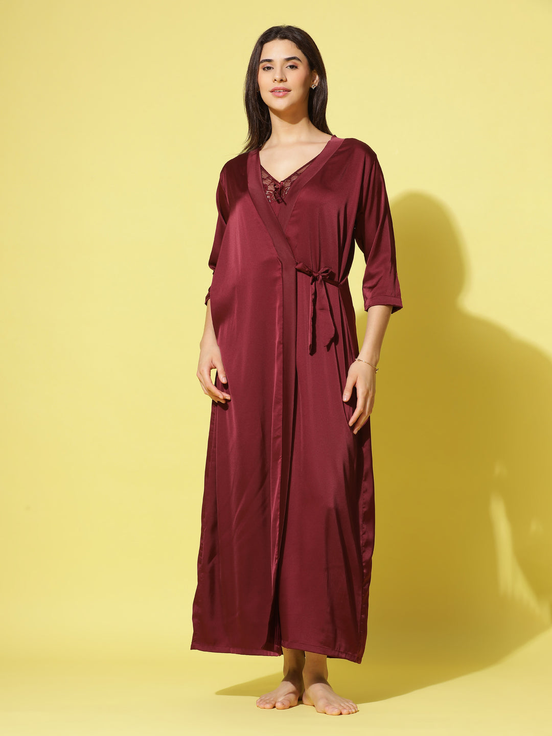  Long Robe Long Gown  Cherry Long Nighty Gown - Buy Indian Bridal Nightwear Online- 9shines label 